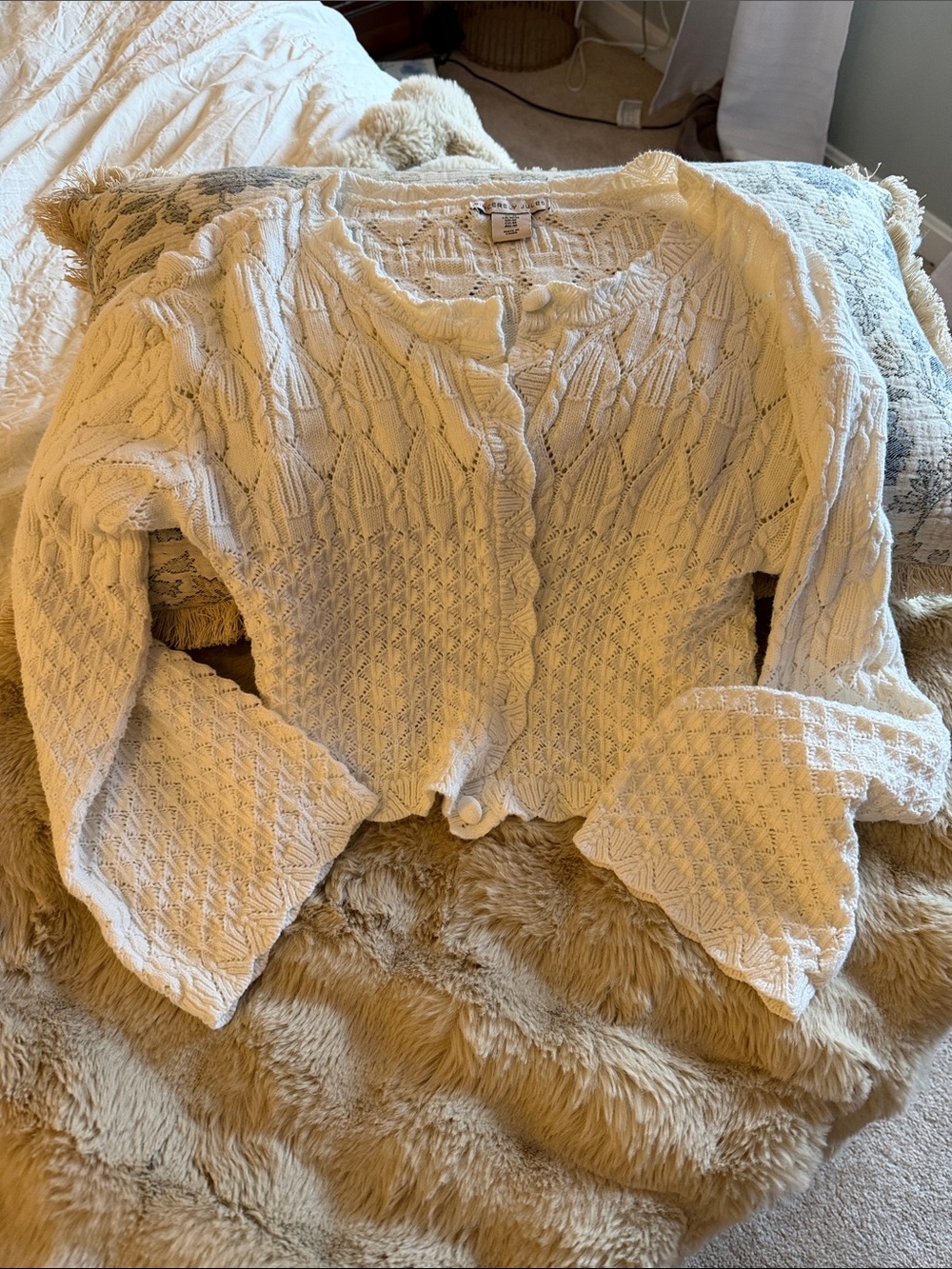 Women's Whitish Cream Knit Button-Front Sweater